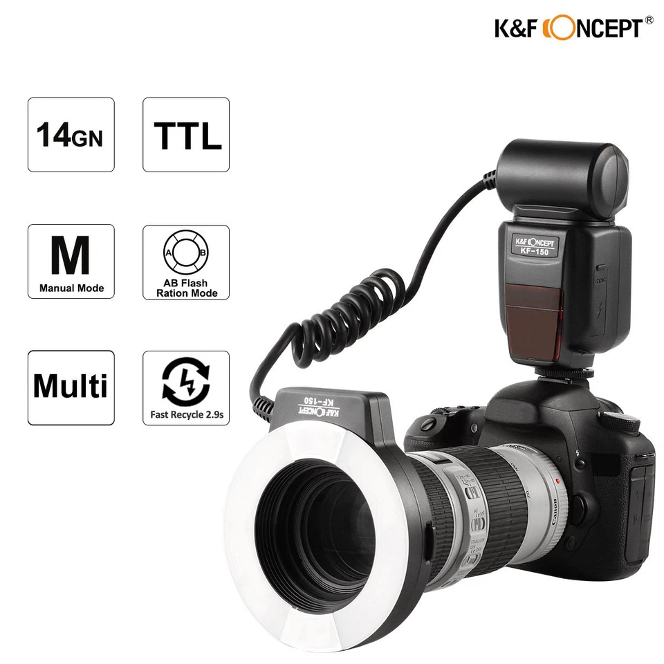 K&F Concept E-TTL Macro Ring Light Flash Speedlite+6pcs Adapter Rings for Canon - Image 2 of 4