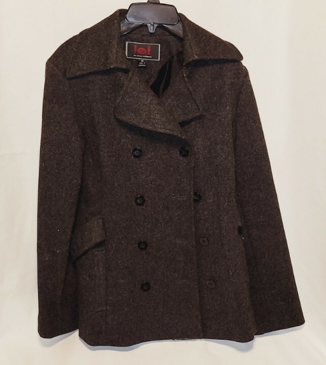Womens Double Breasted Pea Coat Jacket Grey size Medium LEI WOOL