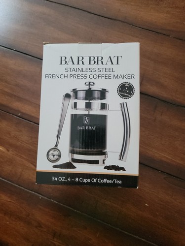 Bar Brat stainless steel french press coffee maker 34 Oz 4 -8 Cups Coffee/Tea - Afbeelding 1 van 11