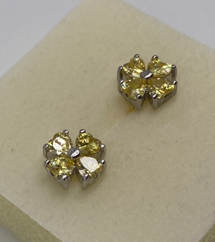 Silver Tone Yellow Clover Rhinestone Stud Earrings - Picture 3 of 4