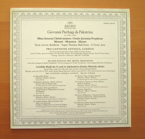 ARCHIV 2533 322 Palestrina Missa Aeterna Christi etc Pro Cantione Antiqua NM - Picture 5 of 5