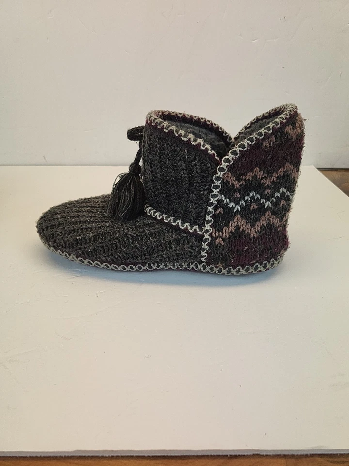 Muk Luks A La Mode Mujer Gris Botines Suéter Zapatillas Talla Pequeña 5/6 Foto 4 de 4