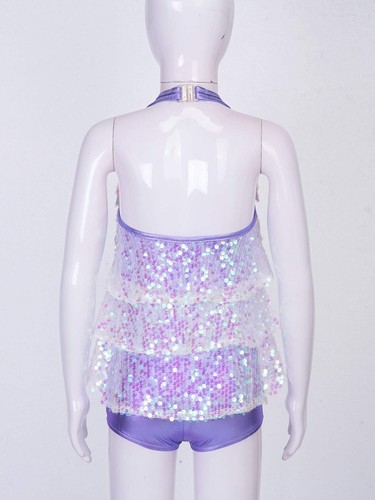 UK Kids Girls Glitter Sequin Dance Leotard Dresses Top with Skirt Set Dancewear - Picture 178 of 256
