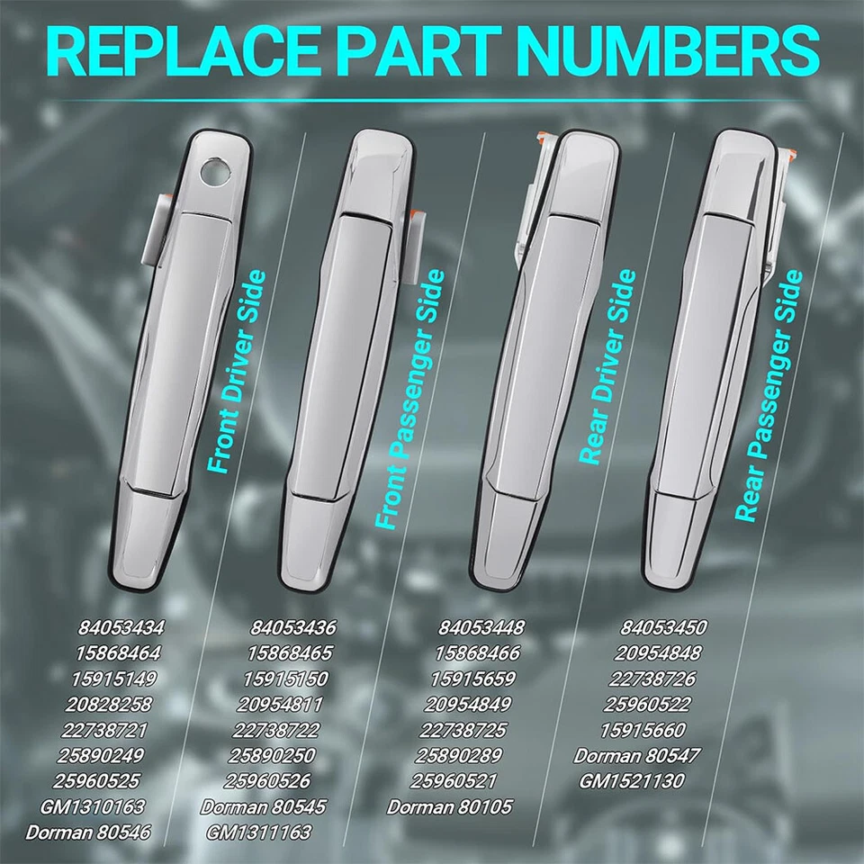 Door Handle Front Rear 4PCS For Chevy Silverado Tahoe GMC Sierra Denali 2007-14 - Image 2 of 4