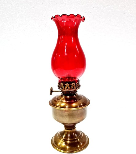 Nautical Antique Brown Brass Red Hurricane Oil Lamp Ship Boat Lantern Home Decor - Picture 3 of 5