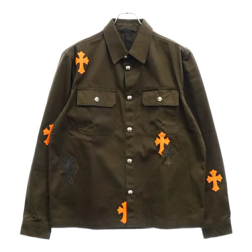 Chrome Hearts Work Dog Cross Patch Ball Snap Button Shirt Chrome Hearts Work Dog Cross Patch Ball Snap Button Shirt