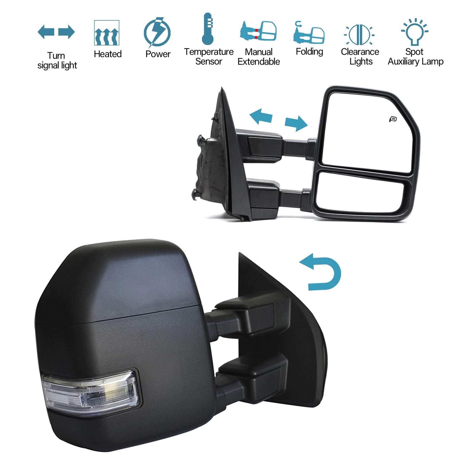 Towing Mirrors Power Heated For 2017 2018 2019 2020 Ford F250 F350 SD LH+RH Side