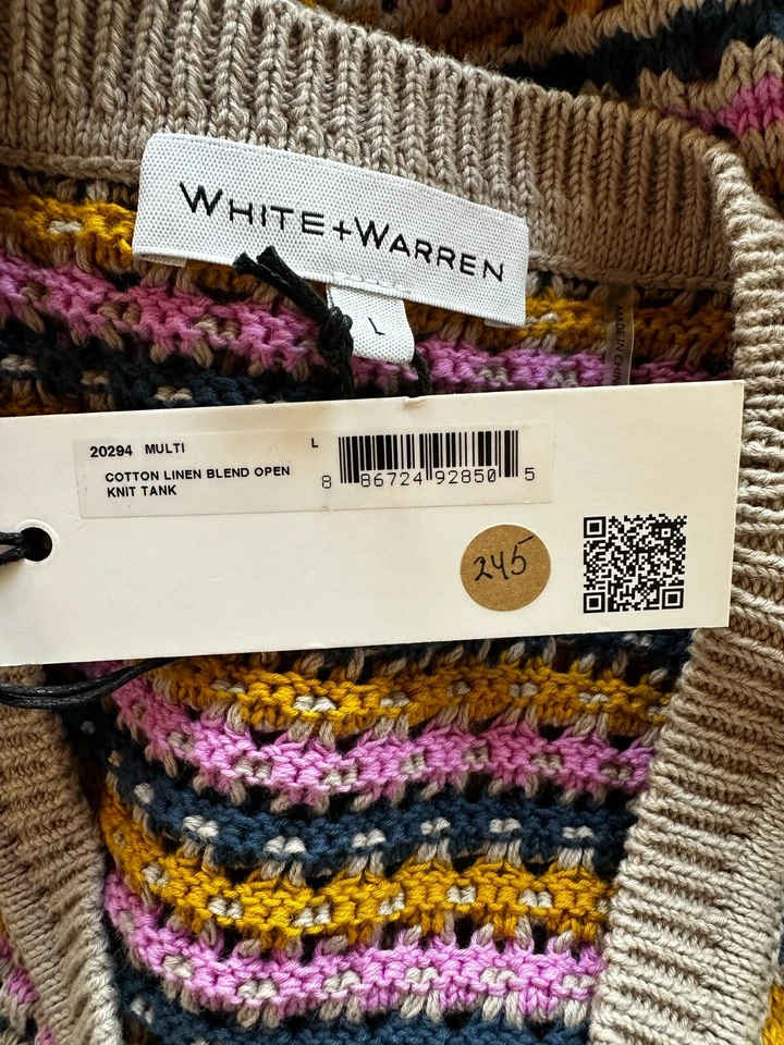 Camiseta sin mangas blanca y Warren de algodón y lino tejido abierto a rayas grande topo Foto 4 de 4