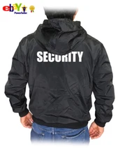 MEN'S SECURITY GUARD STAFF LINED SAFETY ZIP UP BLACK HOODIE WINDBREAKER JECKET