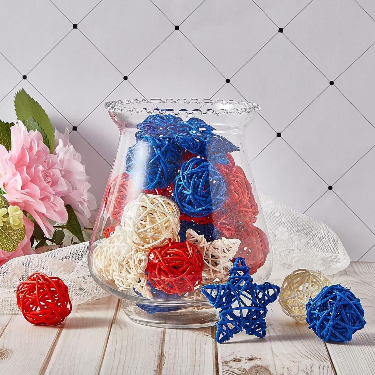 36PCS 4th of July Round Star Rattan Balls Shaped Wicker DIY Party Decorations