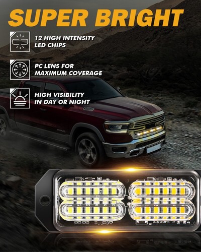 4x LED Amber White Emergency SUV Pickup Strobe Flash Lights Warning Grill Lamp - Picture 3 of 12