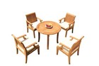 DSLG A-Grade Teak 5pc Dining Set 36" Round Table 4 Arm Chairs Outdoor Patio