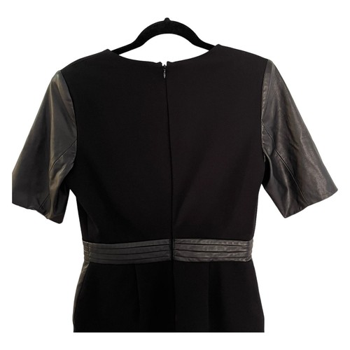 The Kooples Size 6 Hopla Leather Trimmed Faux Wrap Crossover Dress LBD - Picture 13 of 15