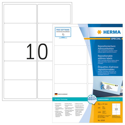 Removable Address Labels A4, 99.1 x 57mm, White, Movables Technology ...