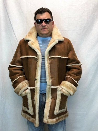 COGNAC 100% SHEEPSKIN SHEARLING LEATHER MARLBORO Trench Coat Jacket XS-8XL, NWT - Picture 10 of 12