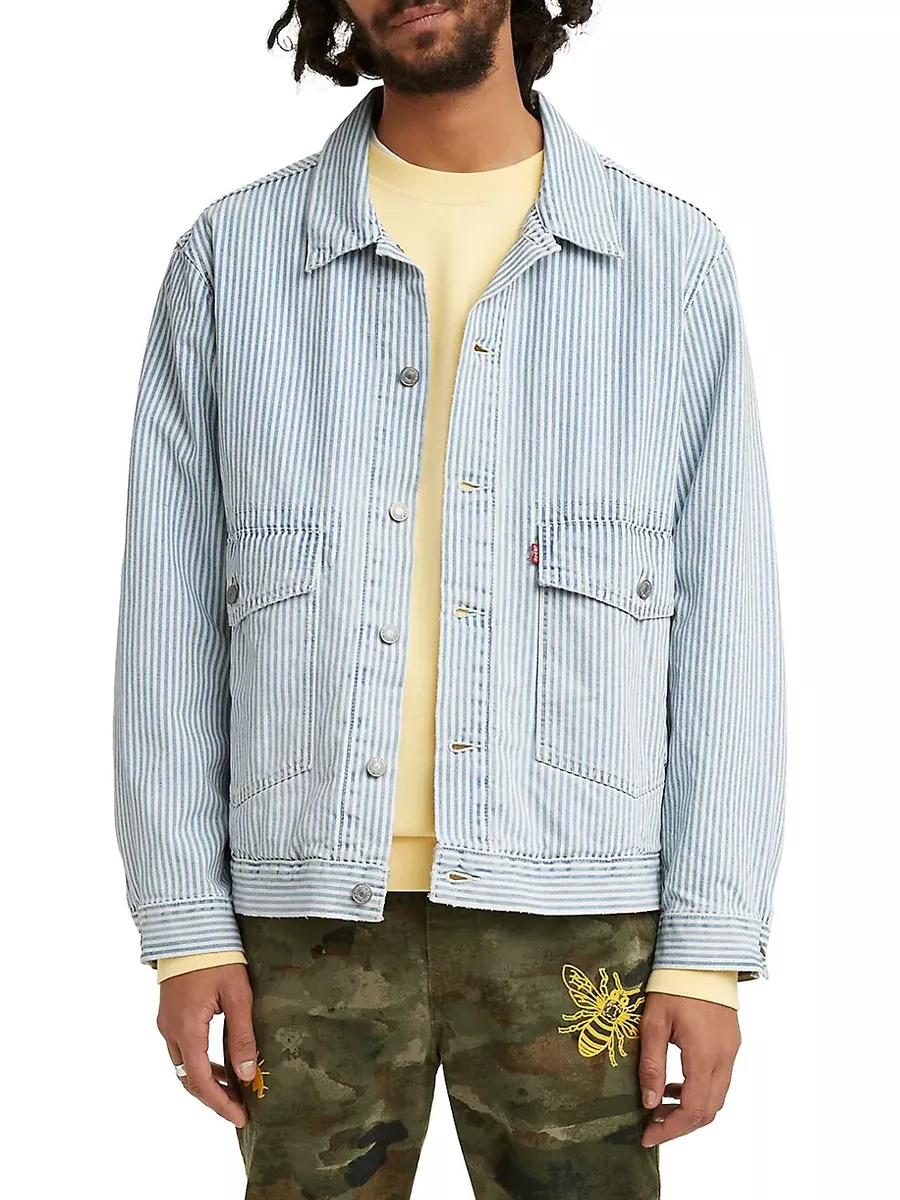 New Levi s At Work Railroad Stripe Trucker Denim Jean Jacket S M L