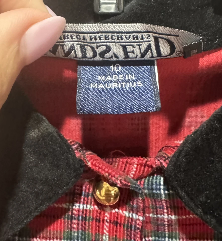 Vestido Lands End Niñas Manga Larga Talla 10 Rojo Cuadros Pana Terciopelo Vacaciones de Navidad Foto 3 de 4