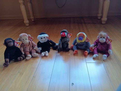 6 Stück TY Beanie Baby Primaten Affe Kongo Mooch Bananen Schatz Wangen