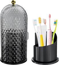 Multifunctional Rotating Toothbrush Holders with Sliding Lid, the 3-Slot Bathroo