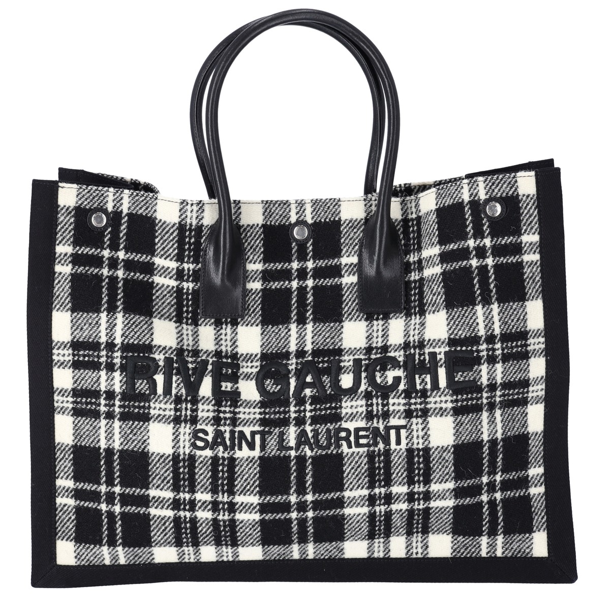 Saint Laurent Rive Gauche Tote Bag 499290 Black White Plaid Saint Laurent Rive Gauche Tote Bag 499290 Black White Plaid