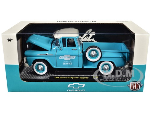 1958 CHEVROLET APACHE STEPSIDE PICKUP LIGHT BLUE 1/24 DIECAST BY M2 40300-130 A - Picture 3 of 3