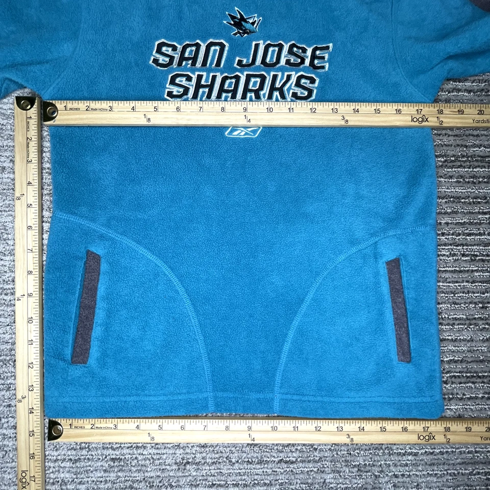 Moletom com capuz unissex juvenil Reebok Youth tamanho M 10/12 San Jose Sharks hóquei azul-petróleo - Imagem 2 de 4