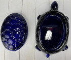 WESTMORELAND THOUSAND EYE TURTLE COBALT BLUE COVERED Trinket Dish Vintage 7.5"