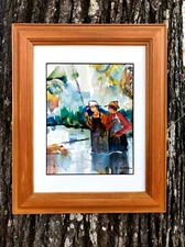 Fly Fishing,  An Original Watercolor, by Impressionist Artist: M. Waltsela. MINT