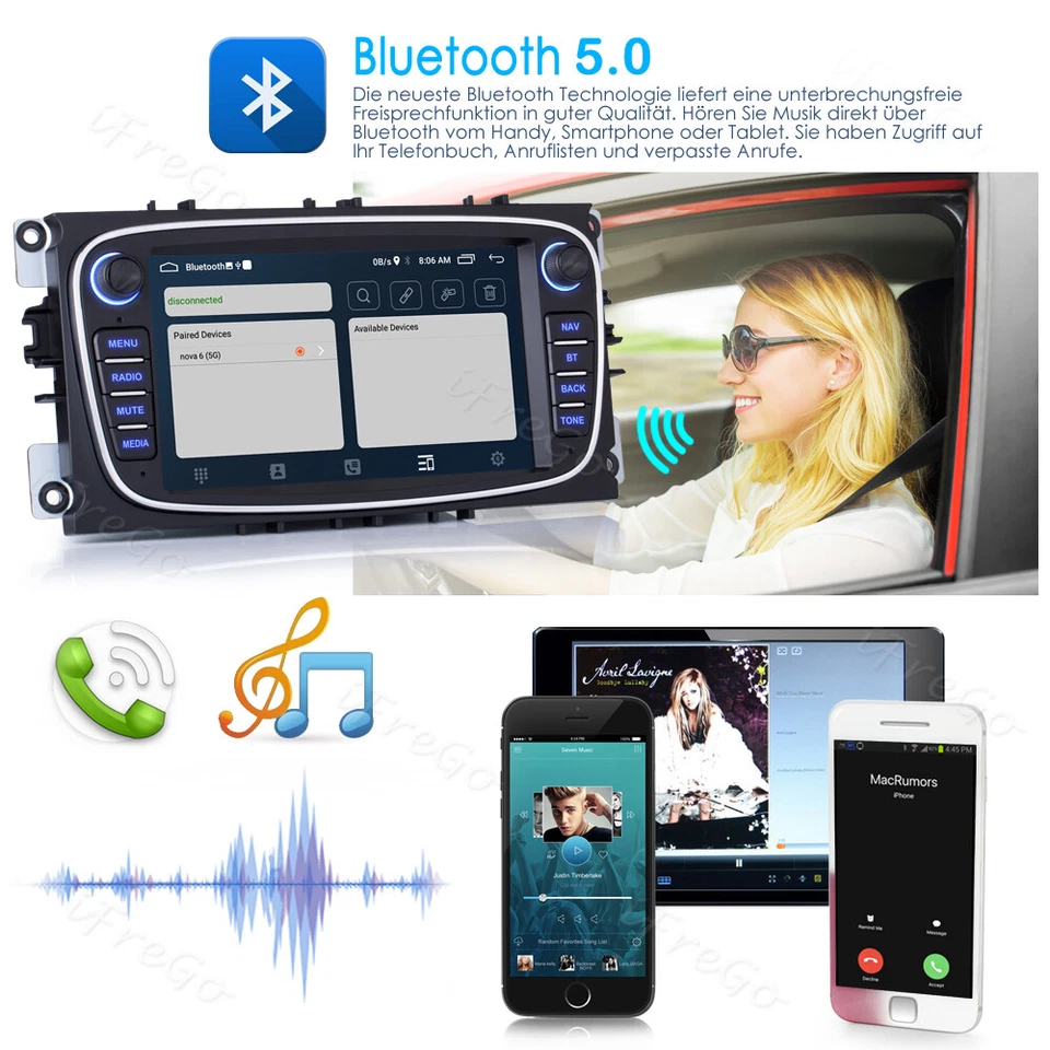 Integriertes Carplay GPS Navi Android Auto Radio Für FORD S-Max Focus Mondeo MK4 - Bild 3 von 4
