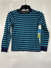 Alpine Design Boys Waffle Striped Long Sleeve Henley Shirt Blue/Green-Small 6-7 