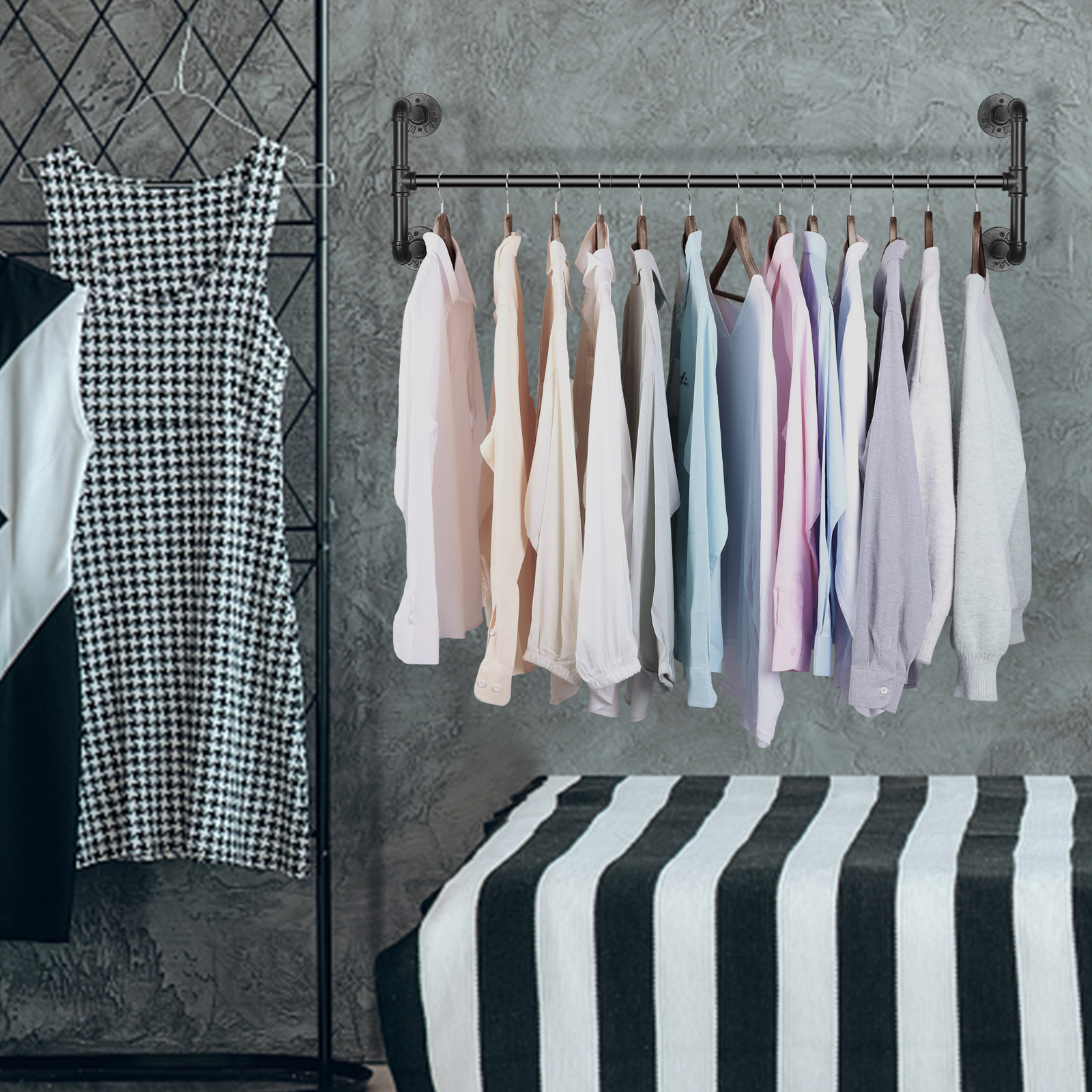 Heavy Duty Detachable Industrial Pipe Clothes Rack Wall Mounted Iron ...