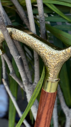 Antique Hand Carved Wooden Walking Stick Cane Solid Brass Handle Vintage Gift - Video 1 of 1