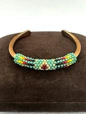 Copper Cuff Bracelet Multi Color Beaded 6" Designer AJW