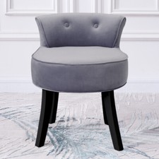 Roll Top Vanity Round Seat Velvet Makeup Chair Dressing Table Stool Bedroom Grey