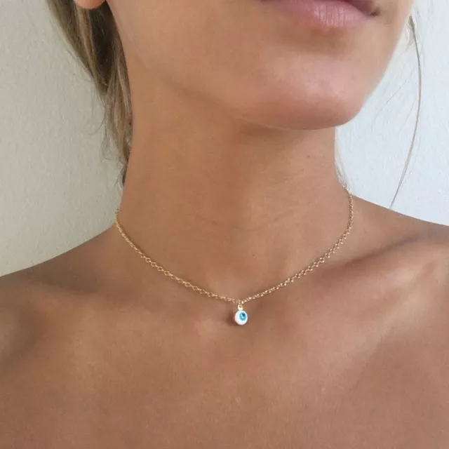Evil Eye Necklace Choker Thin Chain Simple Delicate Dainty Charm