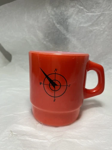 Fire King Anchor Hocking Mug Bright Red Compass Logo