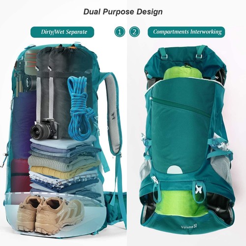 HOMIEE Wanderrucksack 50L Wasserdicht Trekkingrucksack Outdoor, Regenabdeckung - Bild 5 von 9