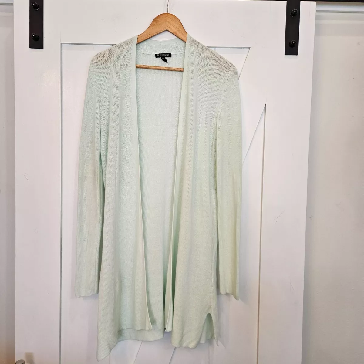 Eileen Fisher Sea Foam Green Mist Long Open Front Cardigan Size