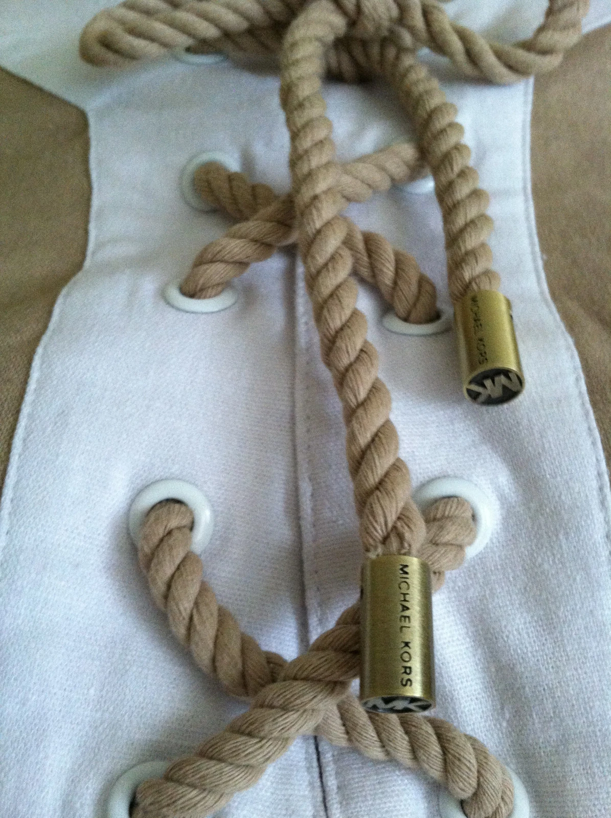 Abito MICHAEL KORS color block stringato manica corta misto lino beige 8