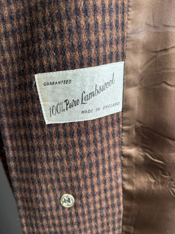 Vintage trench OVER COAT 44 100% lambs wool tweed DUNN&CO check  brown plaid - Image 3 of 4