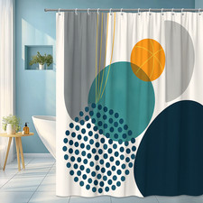 Modern Geometric Shower Curtain in Blue, Green, and Gray Design