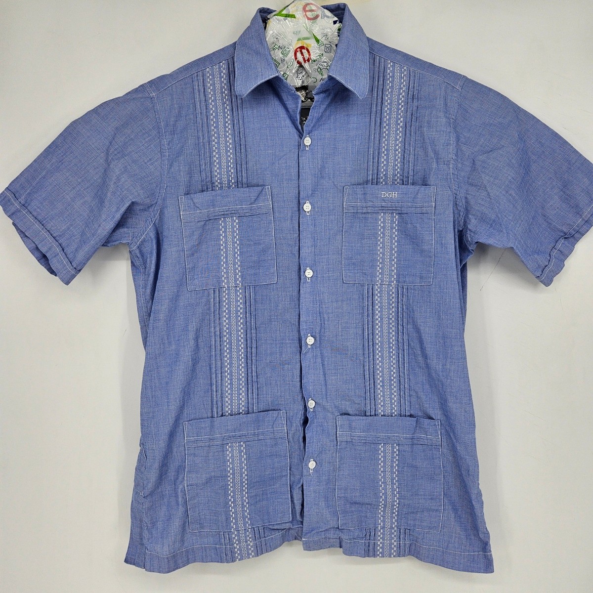 Dos Carolinas Guayabera Mens XL Blue Elegant Pleats Short Sleeve Button Up