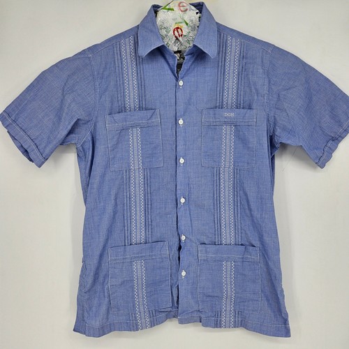 Dos Carolinas Guayabera Mens XL Blue Elegant Pleats Short Sleeve Button Up