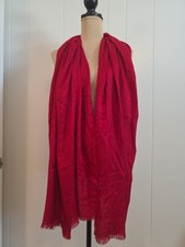 Calvin Klein CK Long Red Fringed Scarf Subtle Logo Design