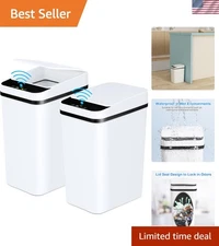 Touchless Motion Sensor Trash Cans 2-Pack - 2.2 Gallon Slim Design in White