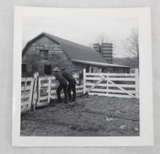 Vintage 1950s 60s B&W Farm Barn Snapshot Photo Rural Americana Fence Silo Kodak