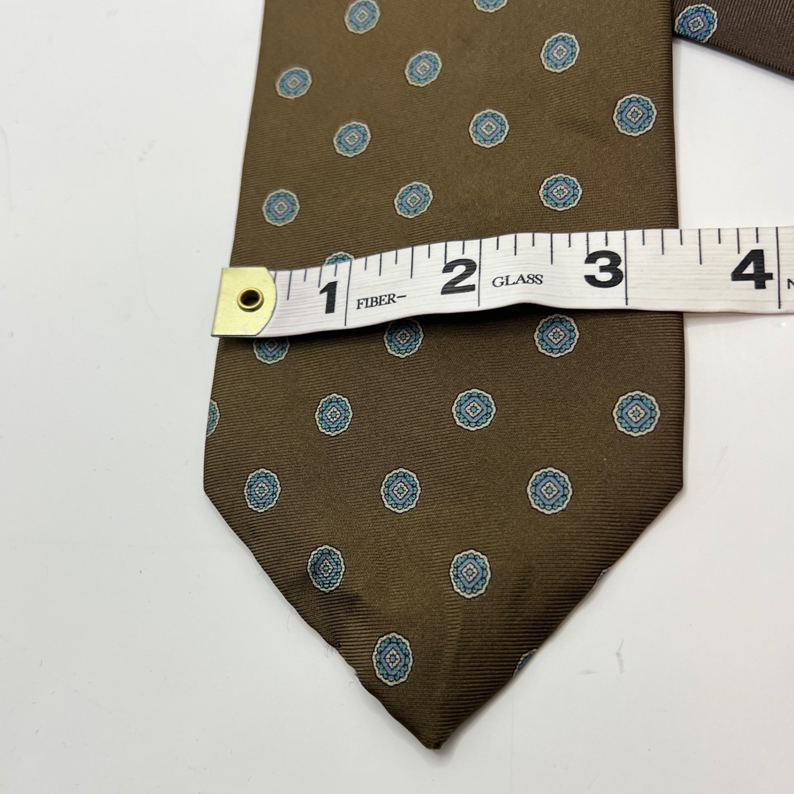 Gant Mens Silk Tie Vtg Brown Blue Geometric Medallion Pattern USA Made image 7