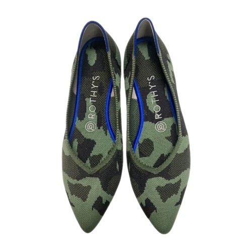 Rothy's Womens Ballet Flats The Point Olive Green Camo Shoes Orange Stripe Sz 9
