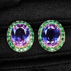 925 Sterling Silver Rose Gold Earrings Elegant Blue Purple Sapphire Oval 12.60Ct