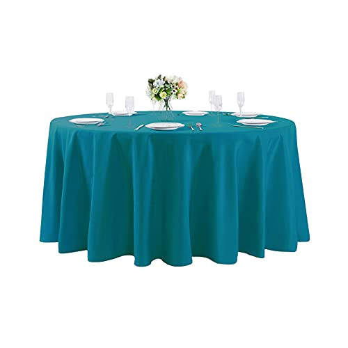 132 inch Round Tablecloth Washable Polyester 132‘’Round-1PC Caribbean Blue - Picture 2 of 8